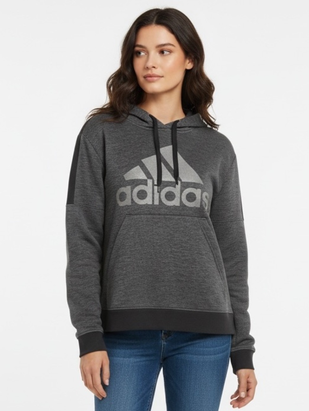 Adidas Logo Hoodie Women’s Medium Gray Pullover Athleisure Sweatshirt Trefoil